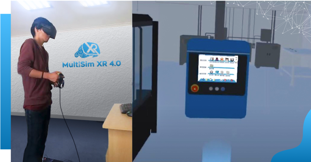 Entrenando con Simuladores en el Metaverso Trabajador practicando el uso de un equipo industrial usando lentes de Realidad Virtual